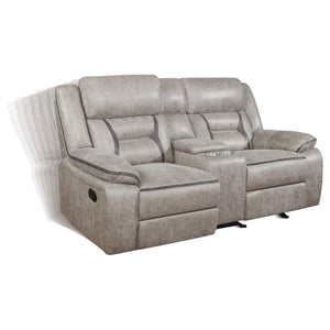 Loveseat reclinable con movimiento tapizado Greer en color topo