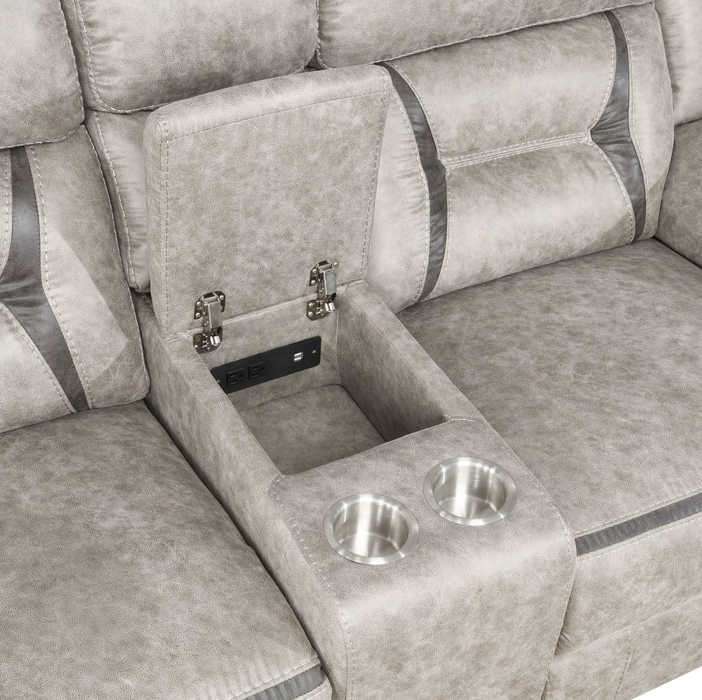 Loveseat reclinable con movimiento tapizado Greer en color topo