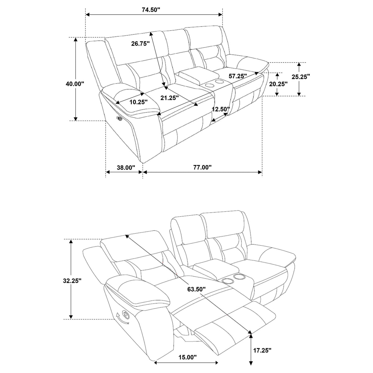 Loveseat reclinable con movimiento tapizado Greer en color topo