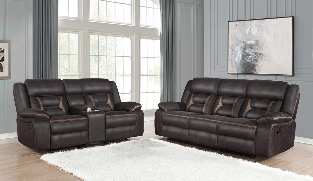Conjunto de sofá reclinable tapizado Greer de 2 piezas en marrón