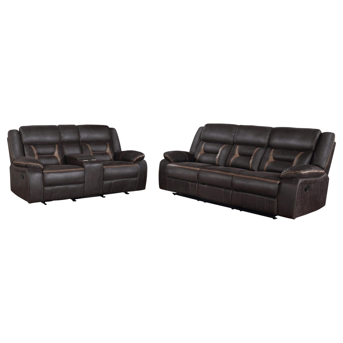 Conjunto de sofá reclinable tapizado Greer de 2 piezas en marrón