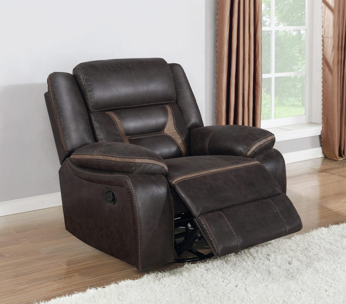 Sillón reclinable giratorio tapizado Greer marrón