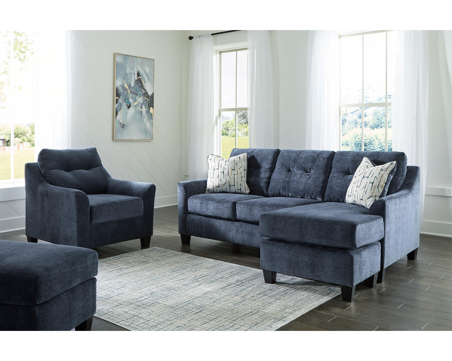 Amity Bay Sofa Chaise, Chair, and Ottoman