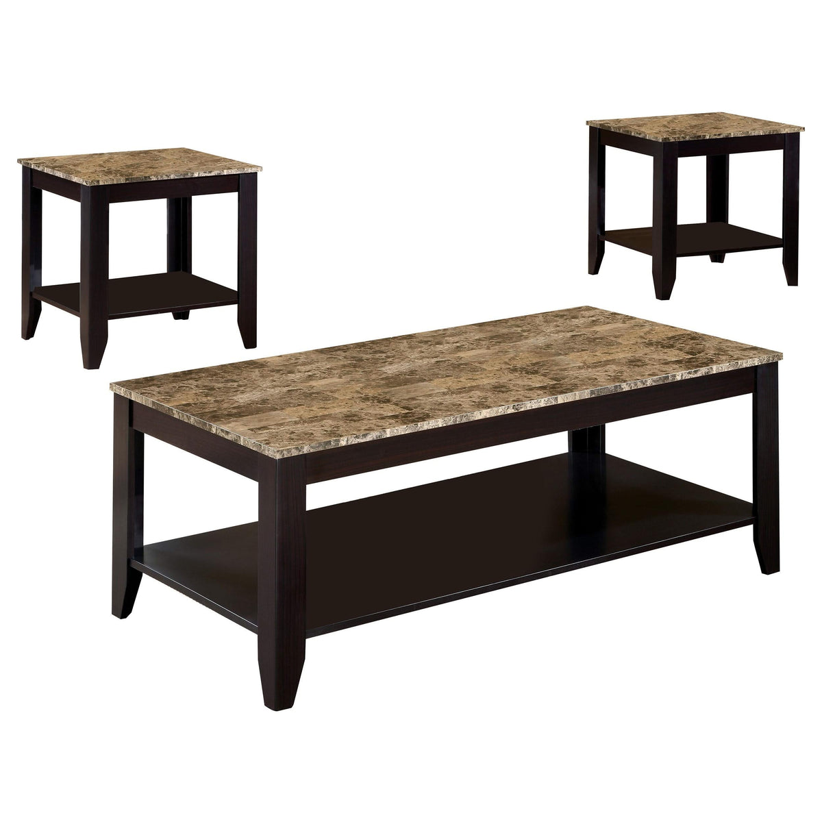 Juego de mesa de centro Flores de 3 piezas con cubierta de mármol sintético, color capuchino