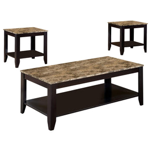 Juego de mesa de centro Flores de 3 piezas con cubierta de mármol sintético, color capuchino