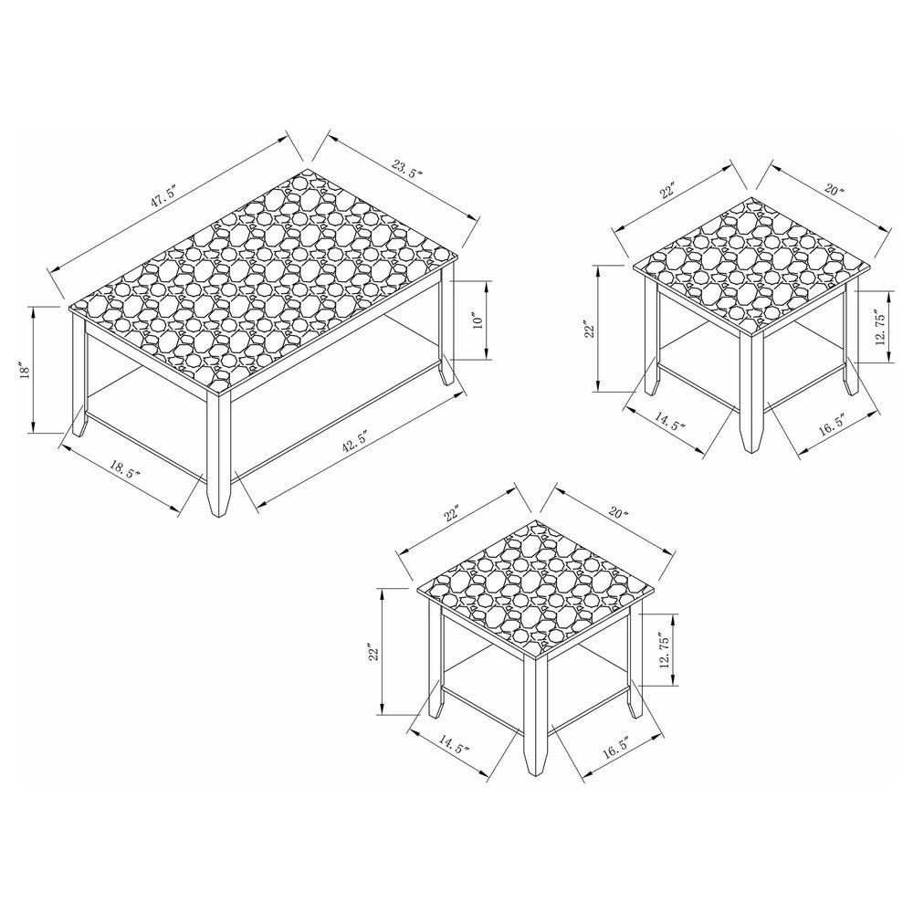 Juego de mesa de centro Flores de 3 piezas con cubierta de mármol sintético, color capuchino