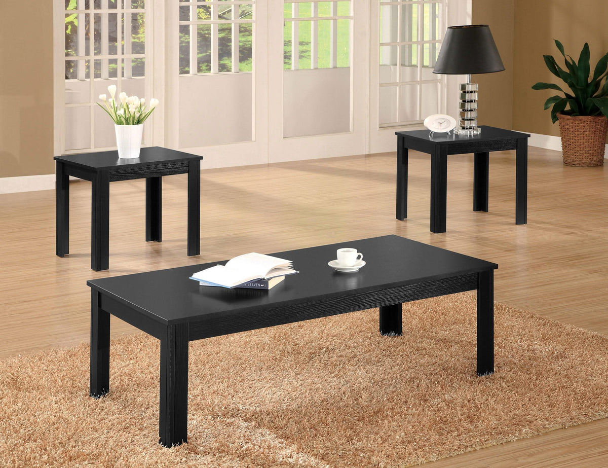 Juego de mesa de centro Elias de 3 piezas de madera de ingeniería, color negro