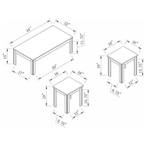 Juego de mesa de centro Elias de 3 piezas de madera de ingeniería, color negro