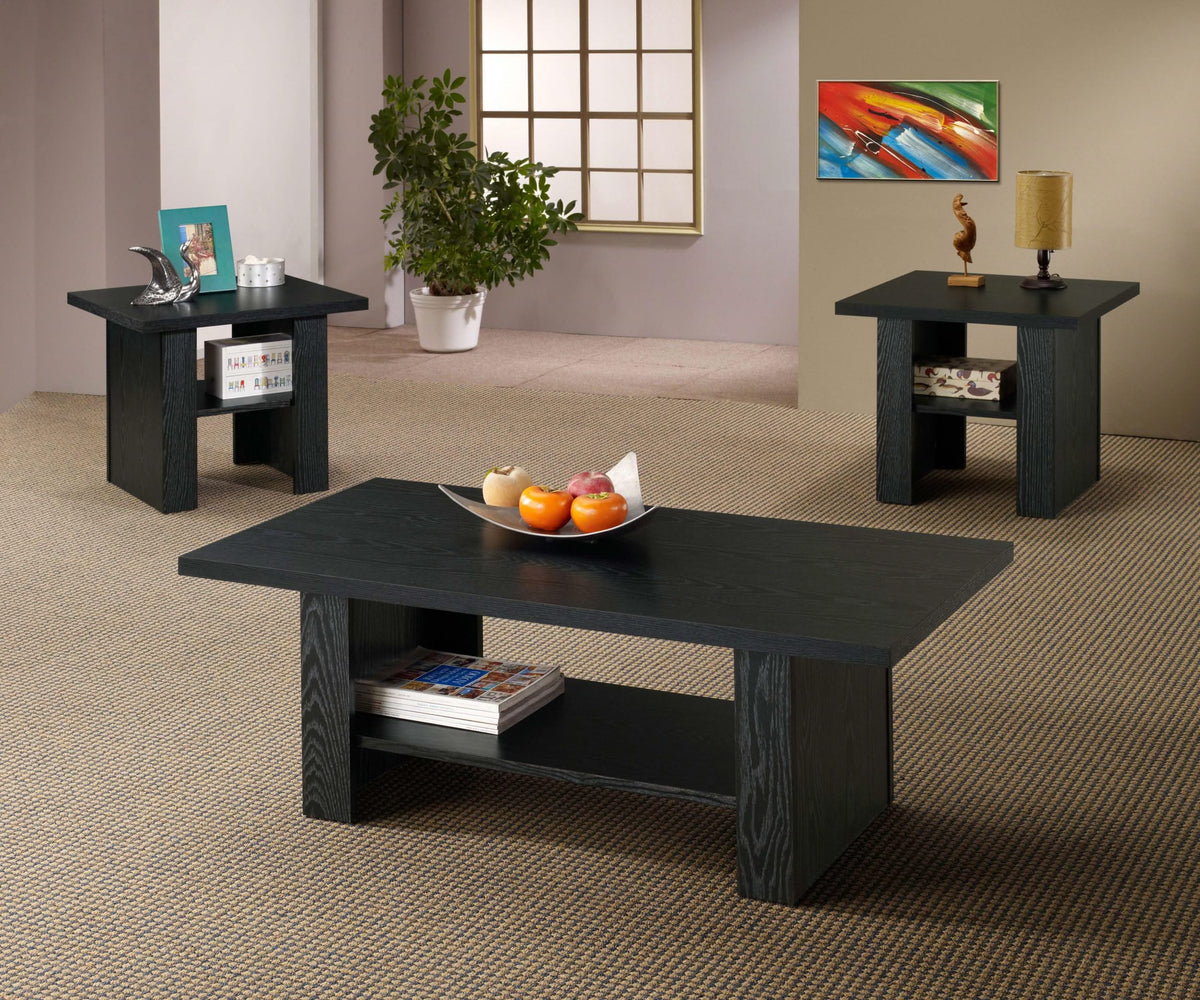 Juego de mesa de centro Rodez de 3 piezas de madera de ingeniería en roble negro