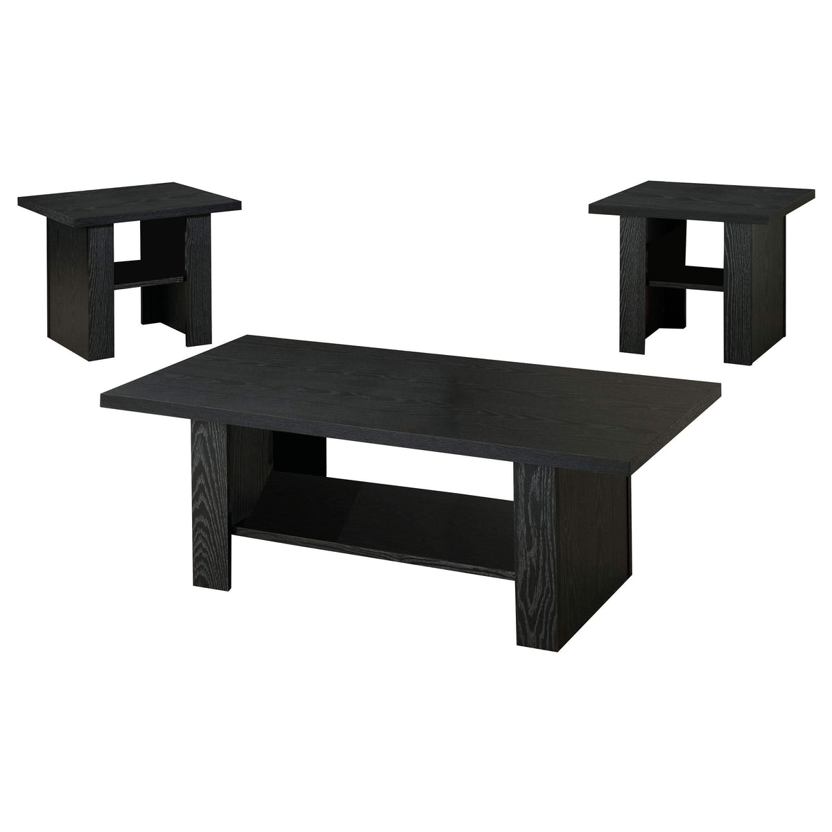 Juego de mesa de centro Rodez de 3 piezas de madera de ingeniería en roble negro