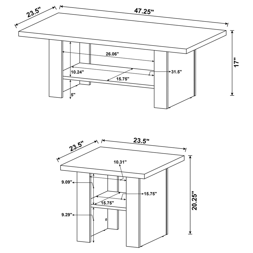 Juego de mesa de centro Rodez de 3 piezas de madera de ingeniería en roble negro