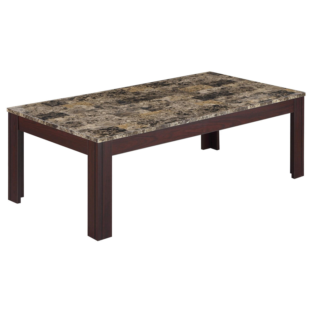 Juego de mesa de centro Rhodes de 3 piezas con superficie de mármol sintético, color marrón