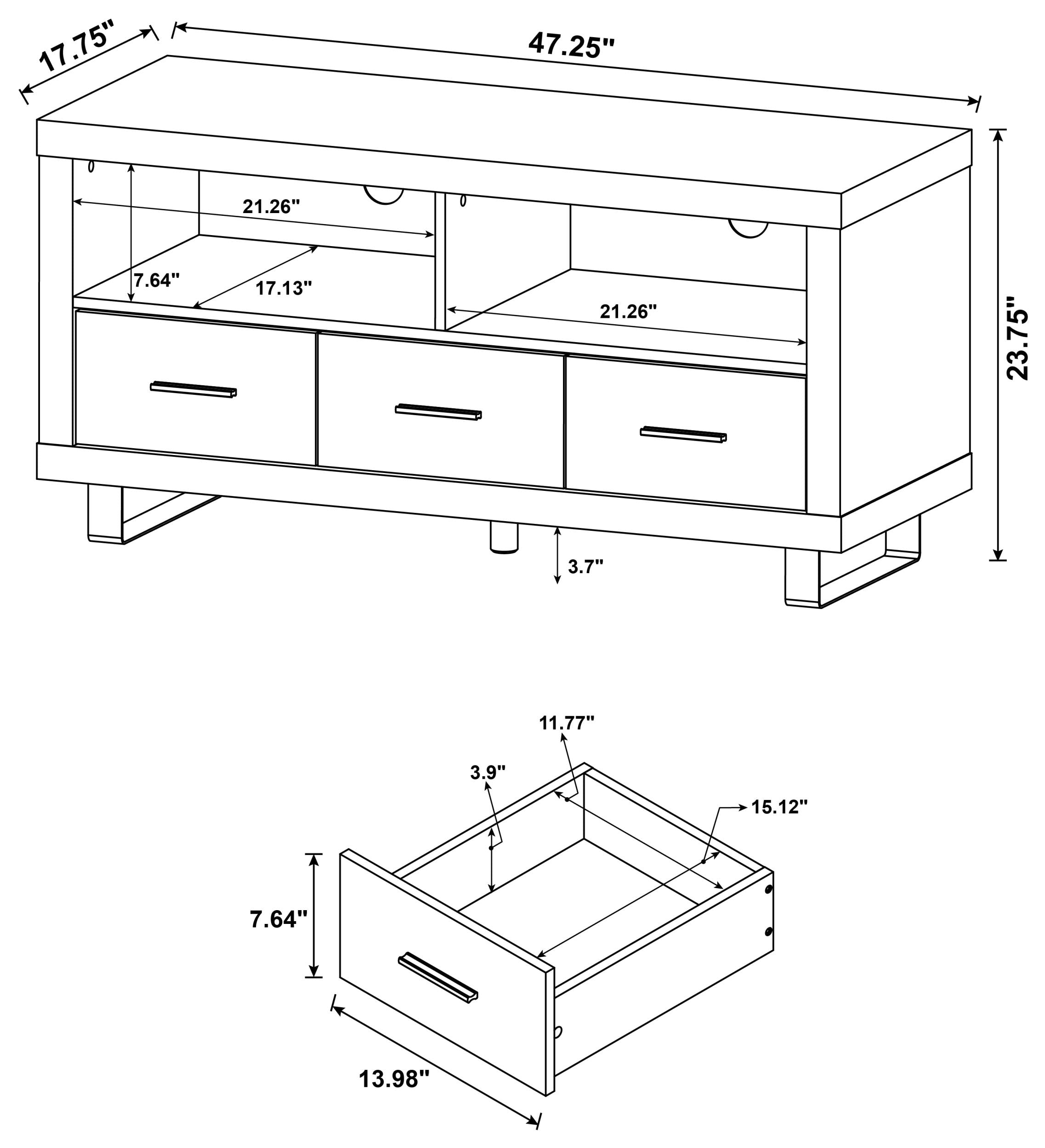 Alton 48" 3-drawer TV Console Black Oak