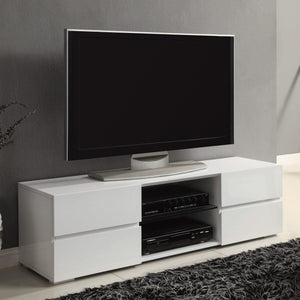 Mueble para TV Galvin de 55 pulgadas, madera, 4 cajones, blanco, alto brillo