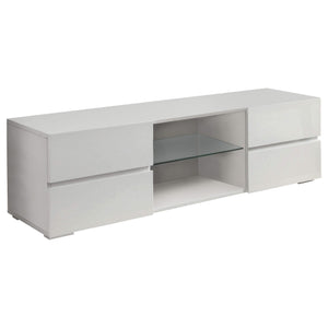Mueble para TV Galvin de 55 pulgadas, madera, 4 cajones, blanco, alto brillo