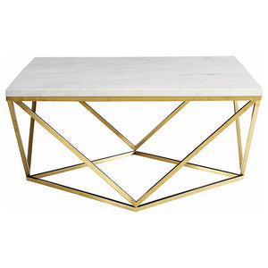 Mesa de centro cuadrada Meryl con superficie de imitación de mármol, blanca y dorada