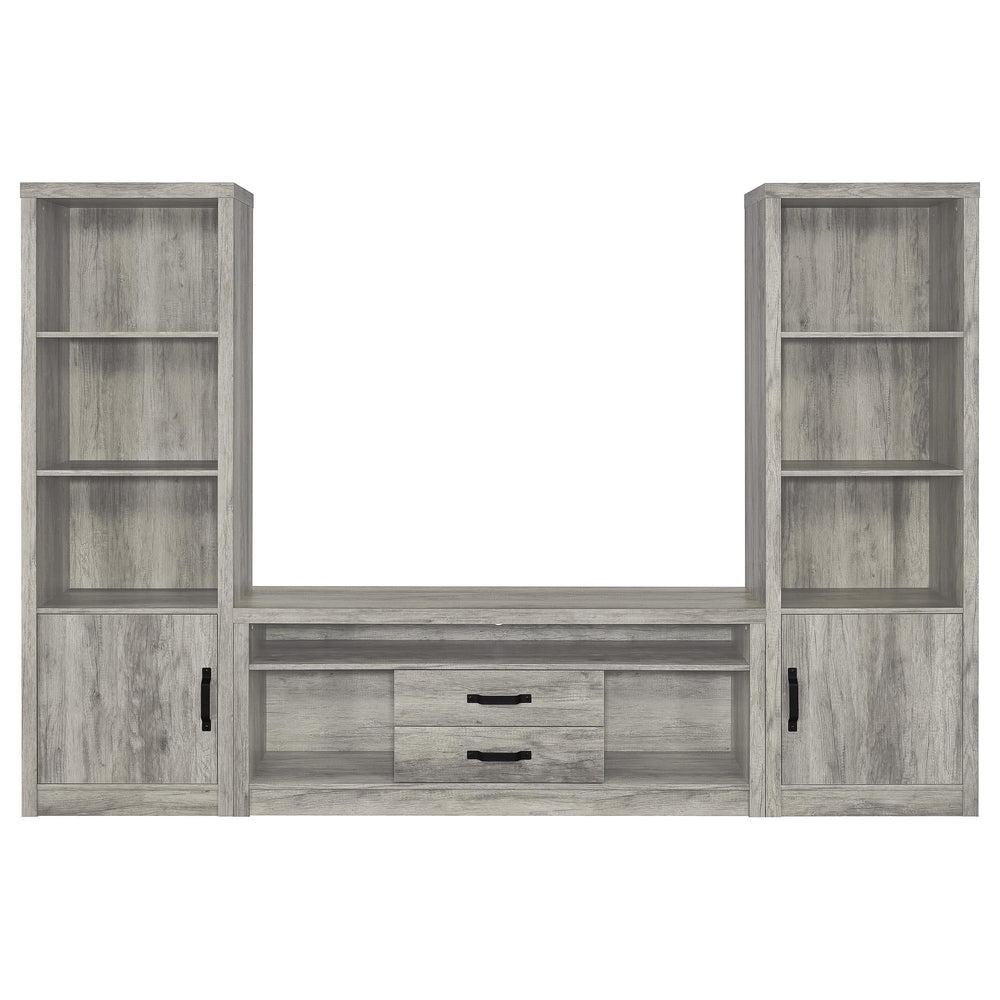Centro de entretenimiento para TV Burke de 3 piezas de 59 pulgadas en gris Driftwood