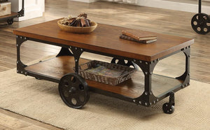 Mesa de centro Shepherd con ruedas, color marrón rústico
