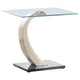 Mesa auxiliar rectangular de metal con tapa de vidrio Pruitt, color plata satinado