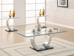 Juego de mesa de centro y auxiliar Pruitt de 3 piezas en plata satinada