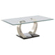 Mesa de centro rectangular Pruitt de metal con tapa de vidrio y plata satinada