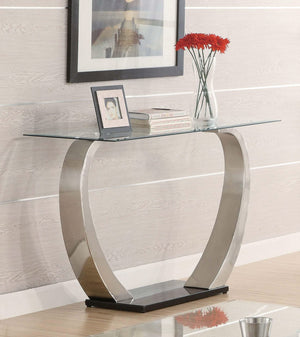 Mesa consola Pruitt con base de metal y tapa de vidrio, color plata satinado