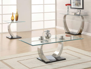 Mesa consola Pruitt con base de metal y tapa de vidrio, color plata satinado