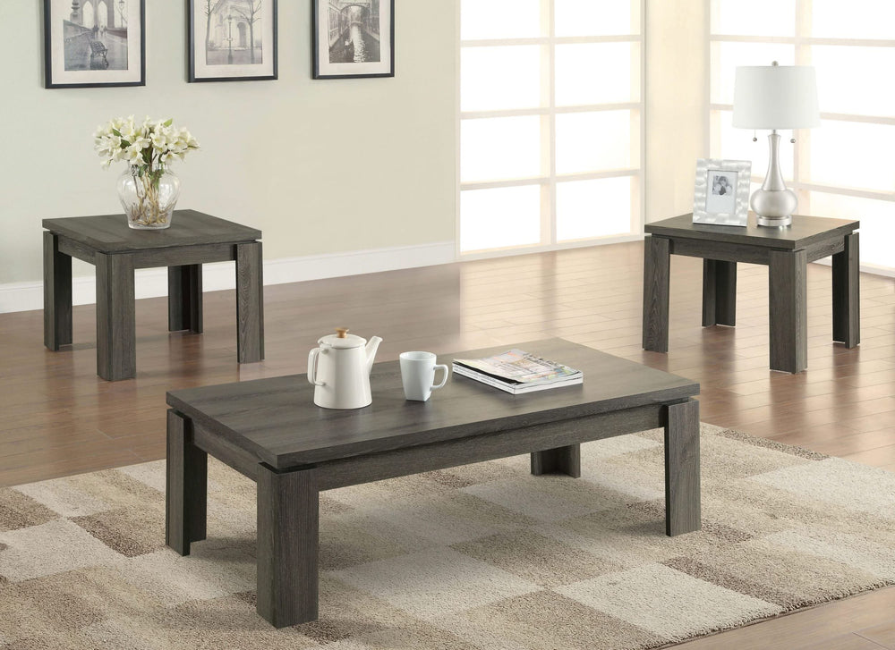 Juego de mesa de centro rectangular Cain de 3 piezas, gris desgastado 