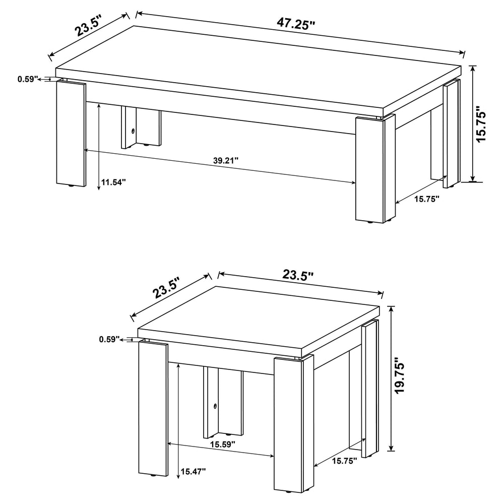 Juego de mesa de centro rectangular Cain de 3 piezas, gris desgastado 