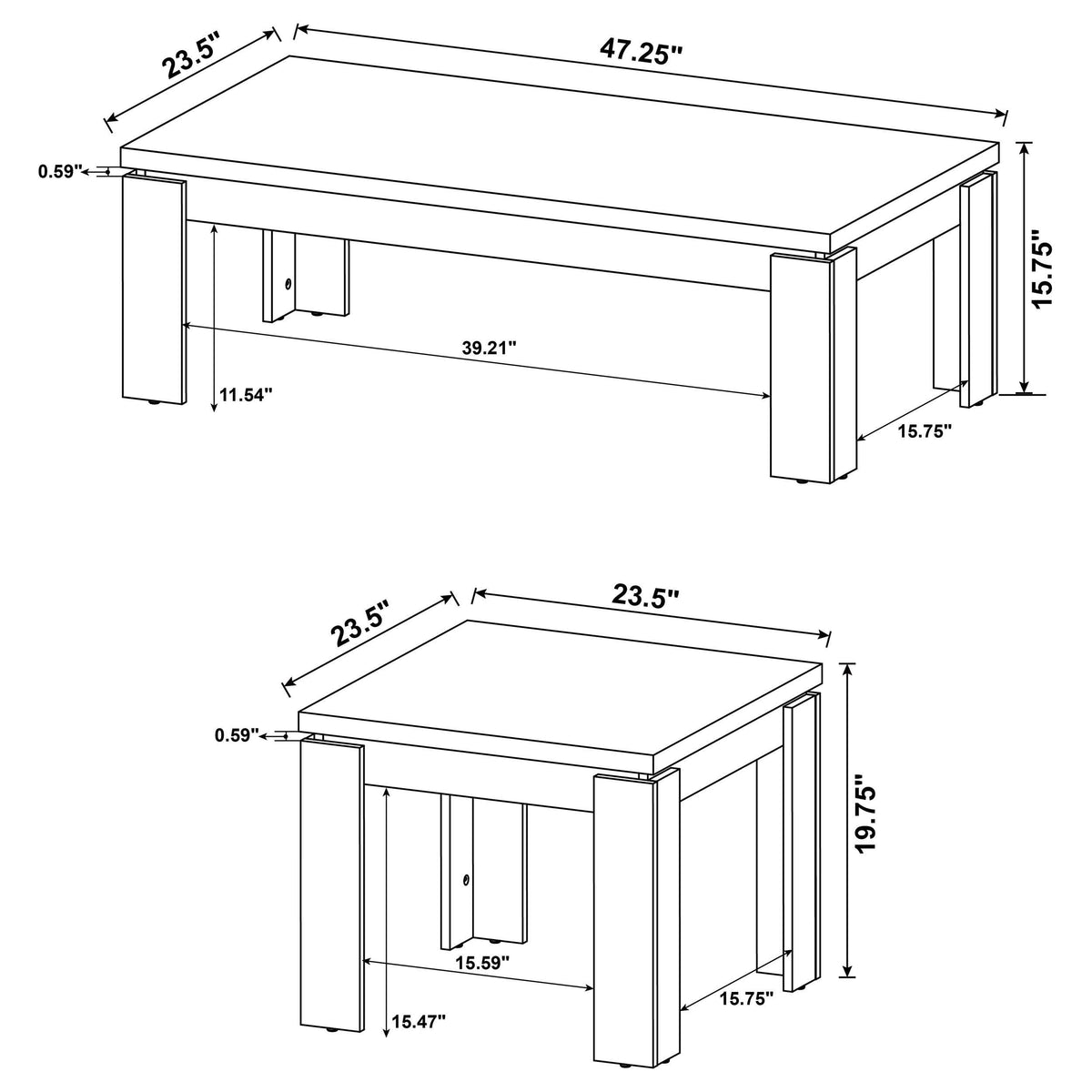 Juego de mesa de centro rectangular Cain de 3 piezas, gris desgastado 