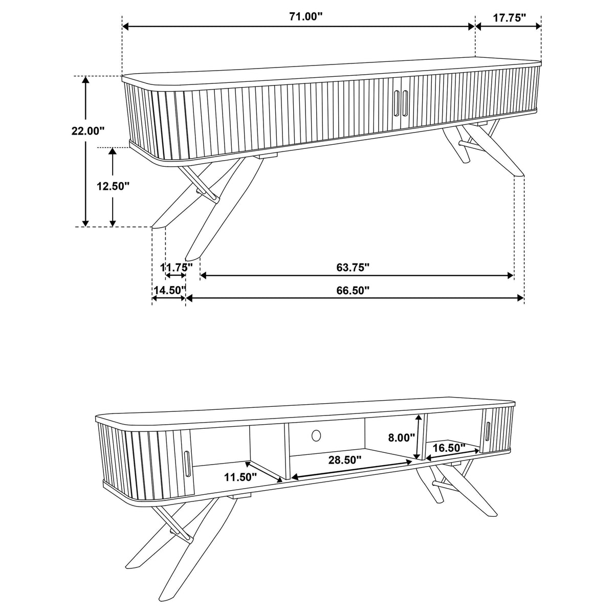 Mueble para TV Valna Wood de 71 pulgadas con puertas corredizas en nogal