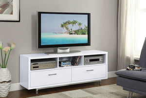 Mueble para TV Casey de 60 pulgadas, de madera de ingeniería con dos cajones, color blanco