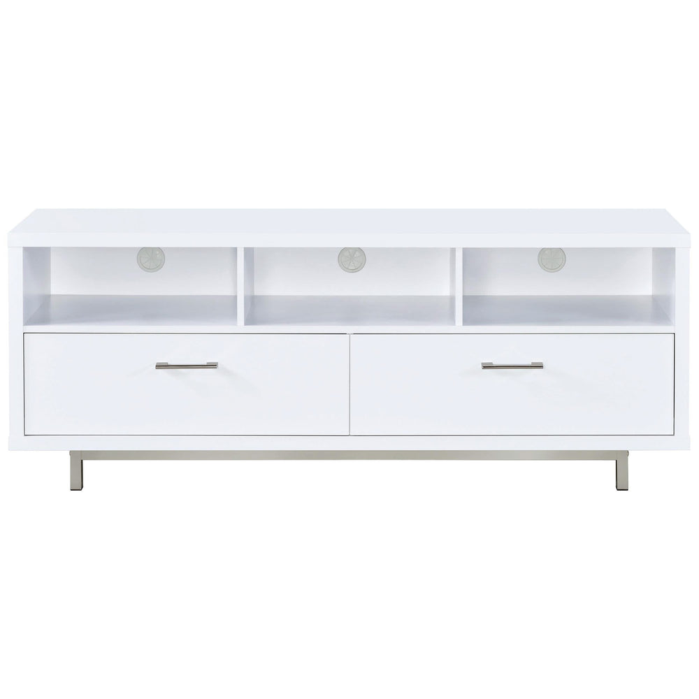 Mueble para TV Casey de 60 pulgadas, de madera de ingeniería con dos cajones, color blanco