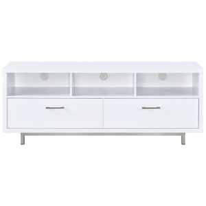 Mueble para TV Casey de 60 pulgadas, de madera de ingeniería con dos cajones, color blanco