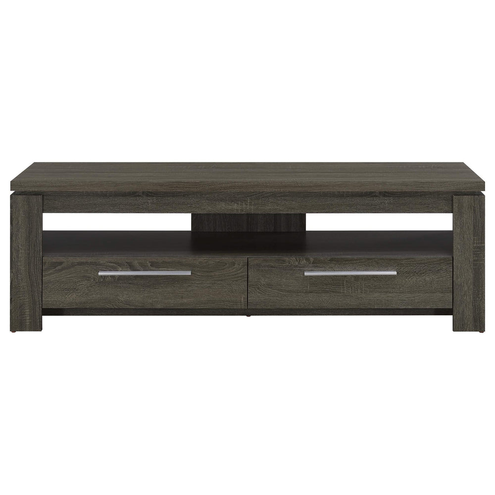 Mueble para TV Elkton de 59 pulgadas, madera de ingeniería, con dos cajones, color gris desgastado