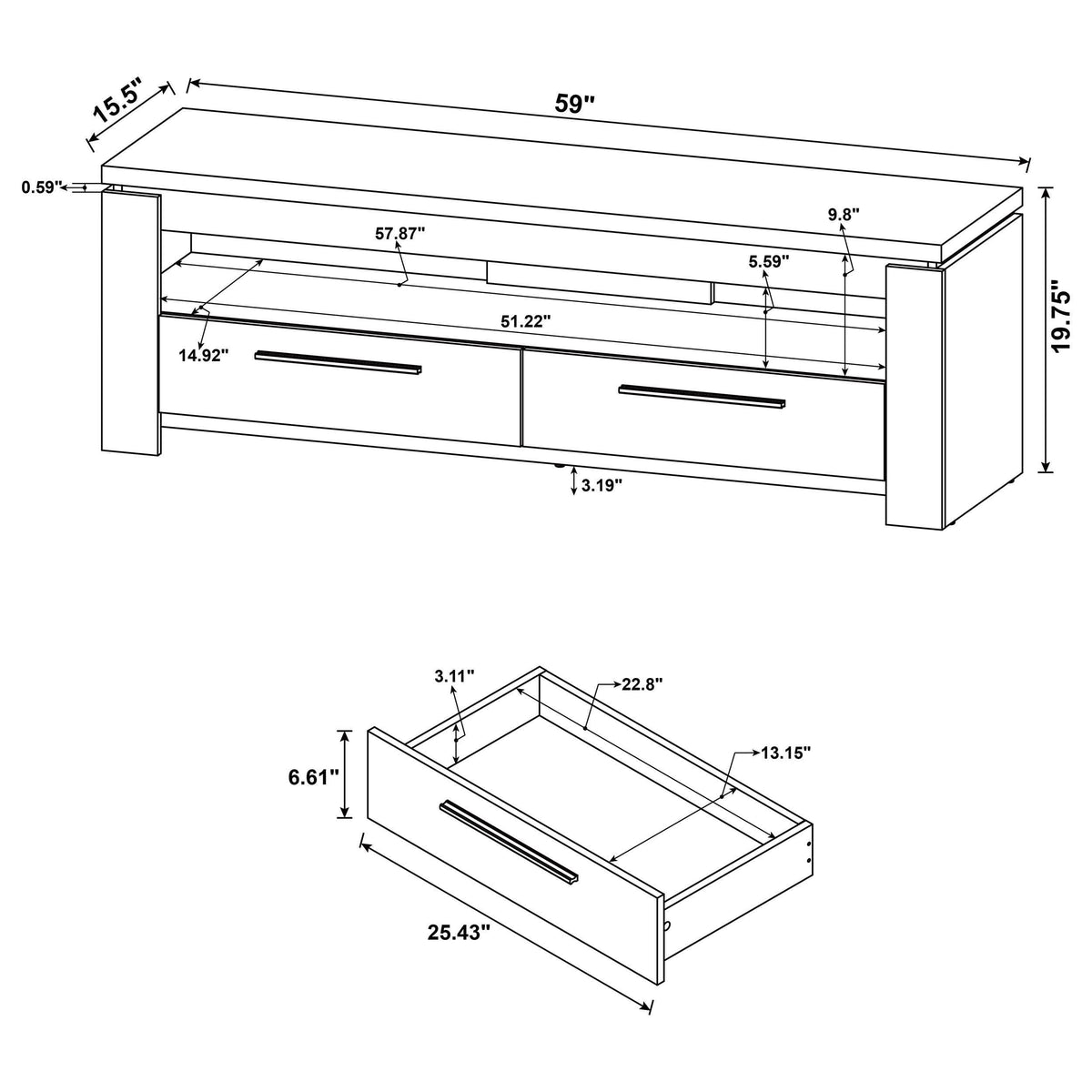 Mueble para TV Elkton de 59 pulgadas, madera de ingeniería, con dos cajones, color gris desgastado