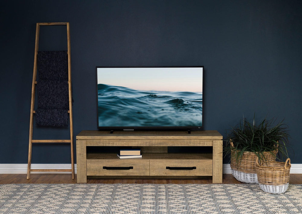 Mueble para TV Elkton de 59 pulgadas, madera de ingeniería, con 2 cajones, color mango