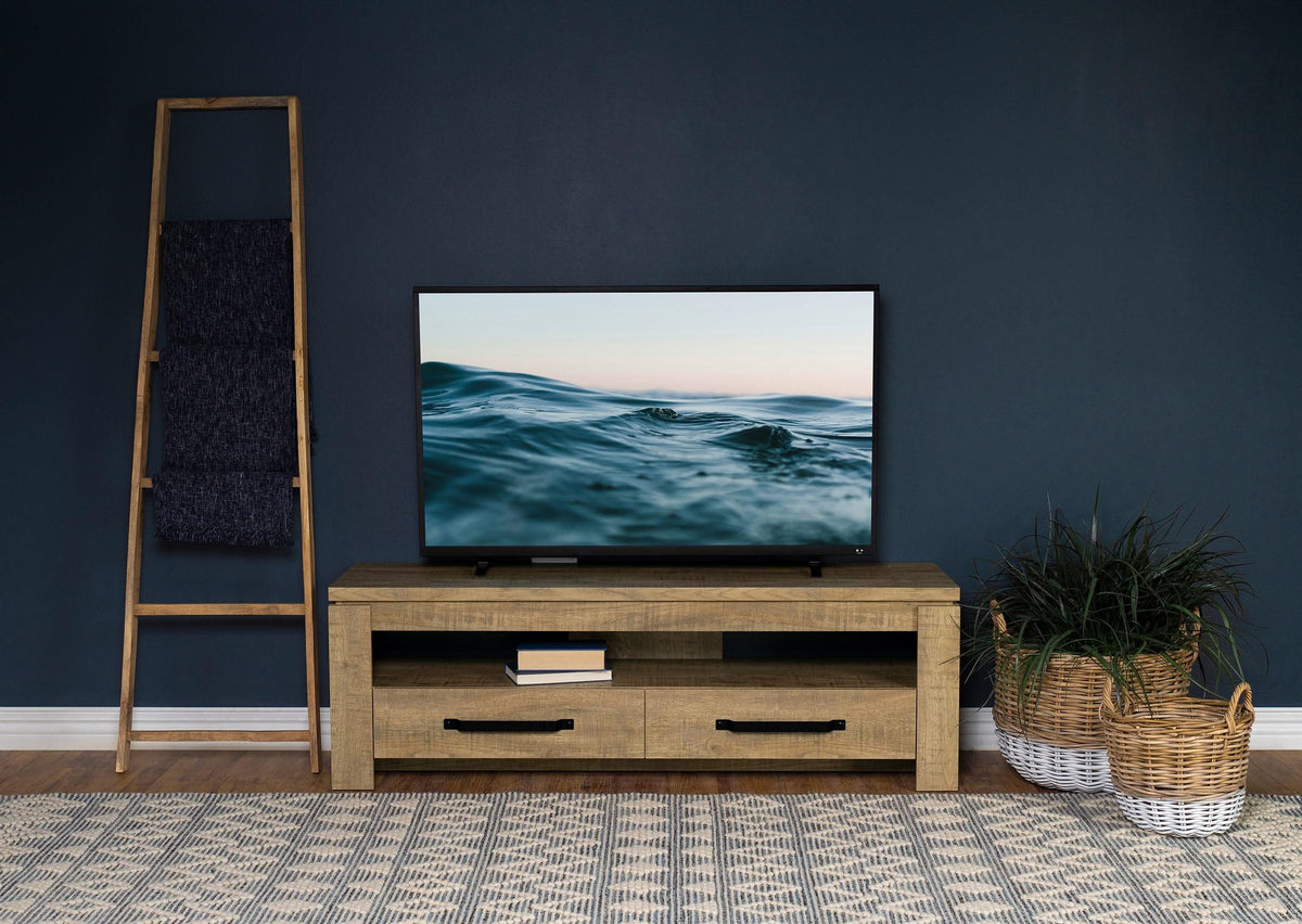 Mueble para TV Elkton de 59 pulgadas, madera de ingeniería, con 2 cajones, color mango
