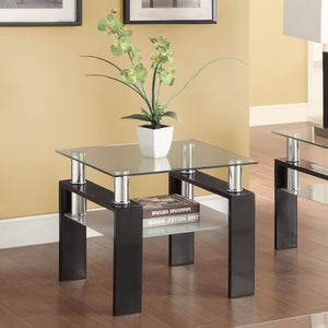 Mesa auxiliar Dyer de 1 estante con tapa de vidrio cuadrada, color negro
