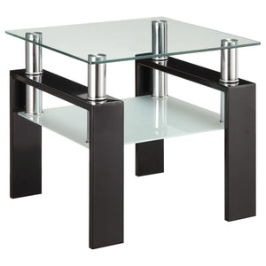Mesa auxiliar Dyer de 1 estante con tapa de vidrio cuadrada, color negro