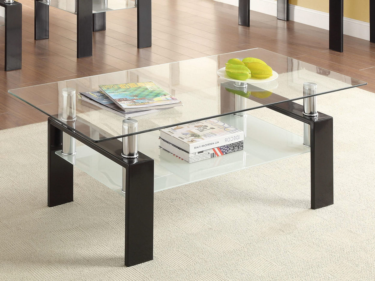 Mesa de centro rectangular de vidrio Dyer de 1 estante, color negro