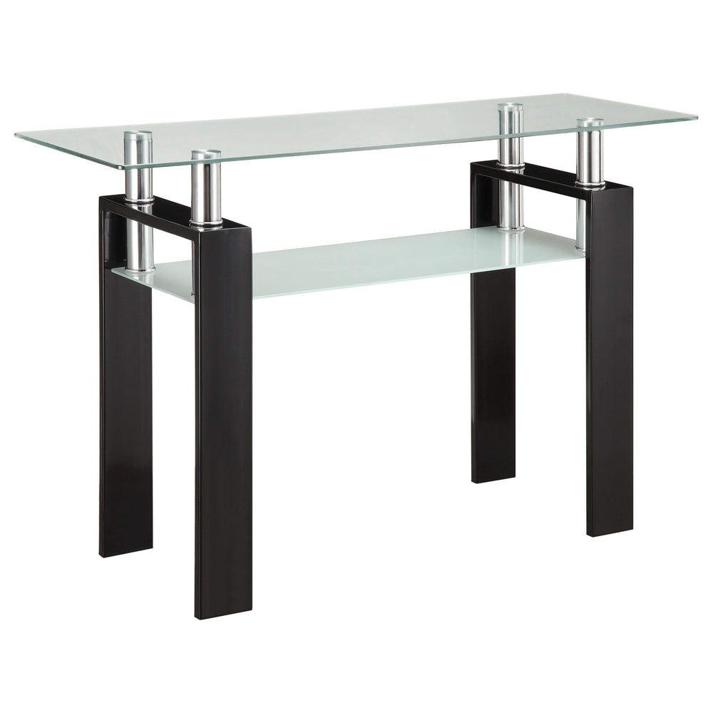 Consola de sofá para entrada con tapa de cristal rectangular Dyer, color negro