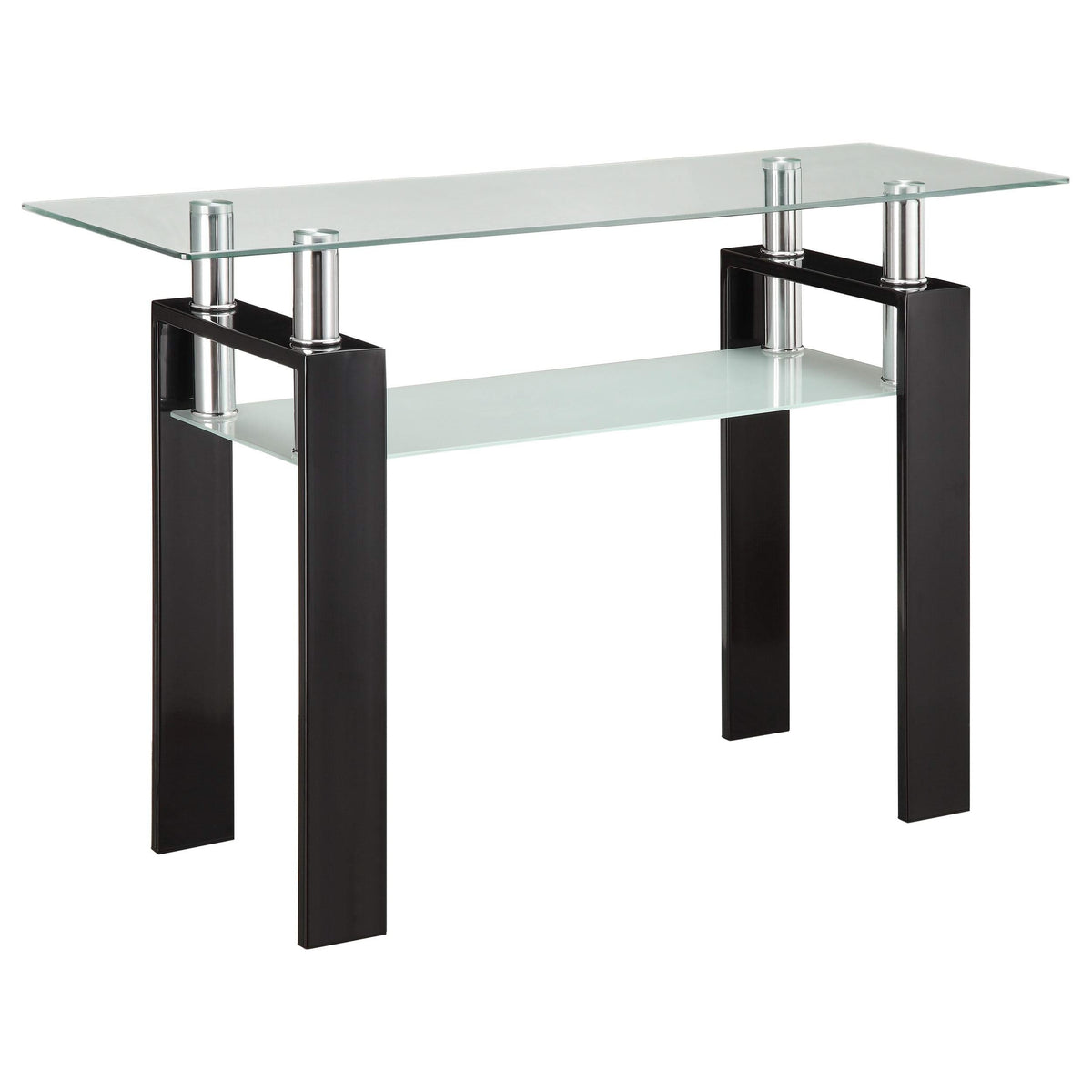 Consola de sofá para entrada con tapa de cristal rectangular Dyer, color negro