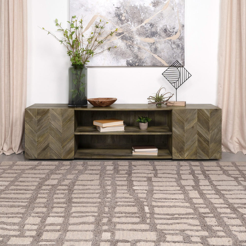 Keese - Mueble para TV de madera con 2 puertas y 70 pulgadas, consola multimedia, mango marrón