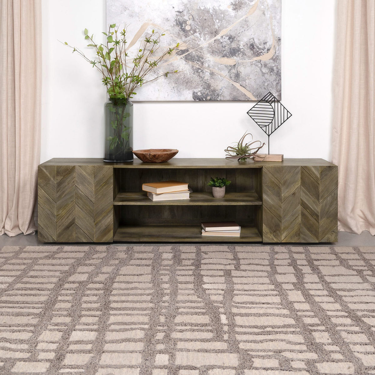 Keese - Mueble para TV de madera con 2 puertas y 70 pulgadas, consola multimedia, mango marrón