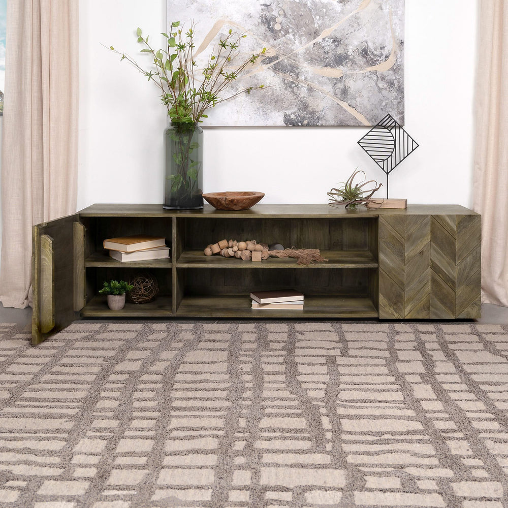 Keese - Mueble para TV de madera con 2 puertas y 70 pulgadas, consola multimedia, mango marrón