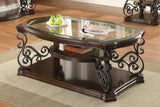 Mesa de centro rectangular Laney de 1 estante con tapa de vidrio en color merlot oscuro