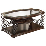 Mesa de centro rectangular Laney de 1 estante con tapa de vidrio en color merlot oscuro