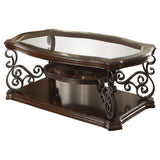 Mesa de centro rectangular Laney de 1 estante con tapa de vidrio en color merlot oscuro