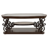 Mesa de centro rectangular Laney de 1 estante con tapa de vidrio en color merlot oscuro